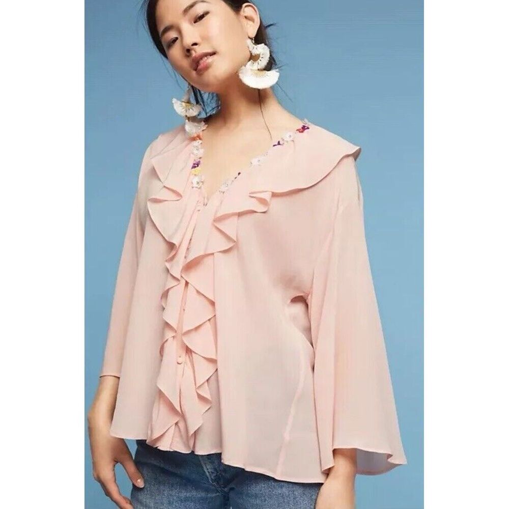 NWT PAUL & JOE Paris Anthropologie‎ Daisy Chain Silk Blouse Sz M Pink $278